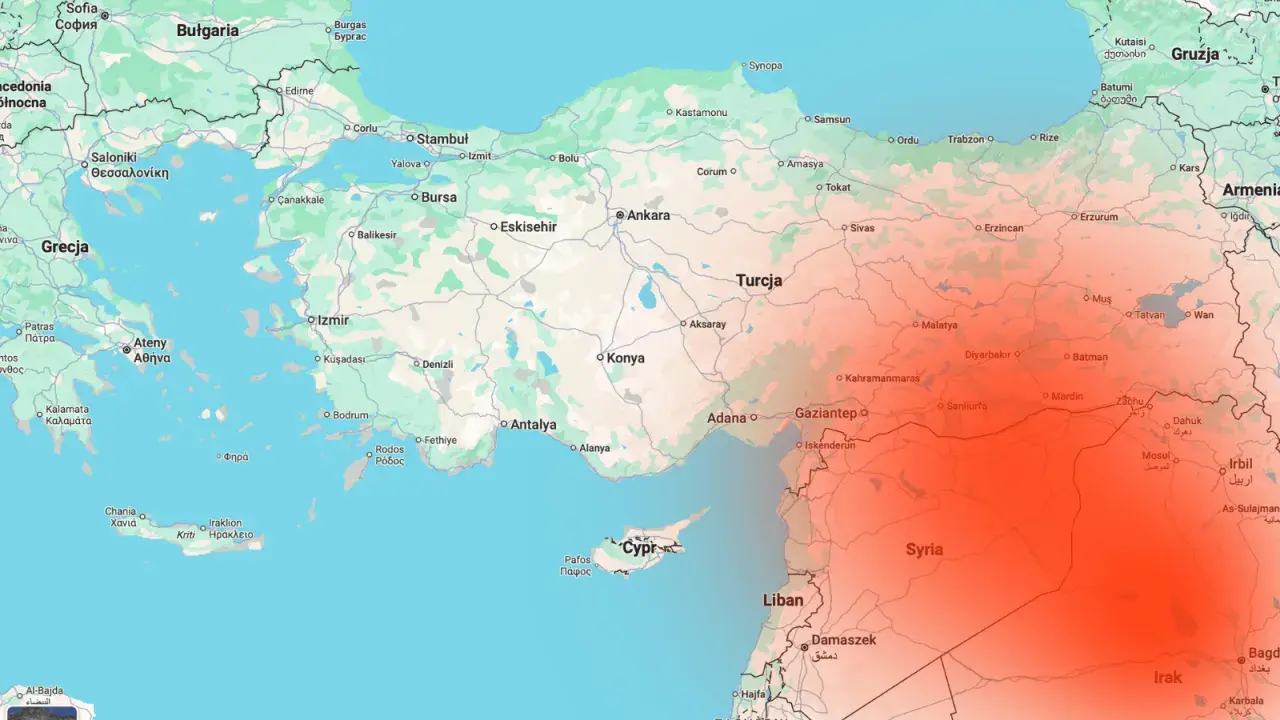 Mapa Turcji i okolic z zaznaczonymi granicami i regionami.
