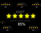 Ocena wycieczki do Egiptu: 5 gwiazdek za egzotykę, 3 za bezpieczeństwo, 4 za przyrodę. Łączna ocena 85%.