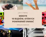 Kolaż zdjęć: ręce z aparatem, plaża, kolorowe czaszki, wnętrze samochodu, nalewanie wody do szklanki.
