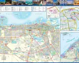 Mapa Dubaju z zaznaczonymi atrakcjami, Palm Jumeirah i Zatoką Perską.