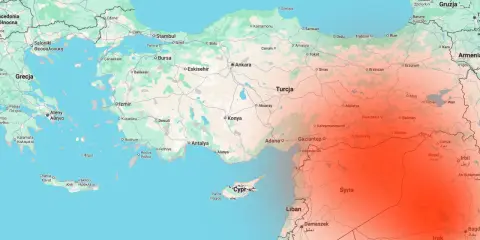 Mapa Turcji i okolic z zaznaczonymi granicami i regionami.