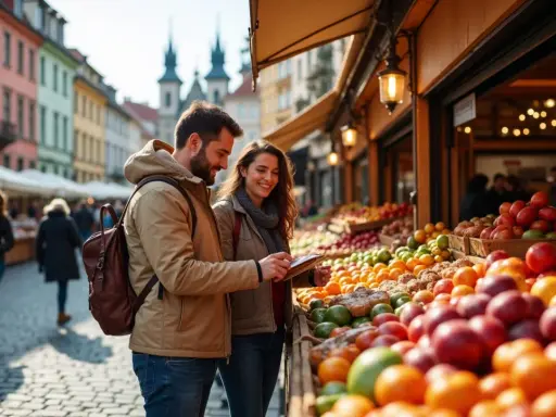 Para dowiedzieć się, ile kosztuje obiad w Czechach, przegląda rynek z owocami.